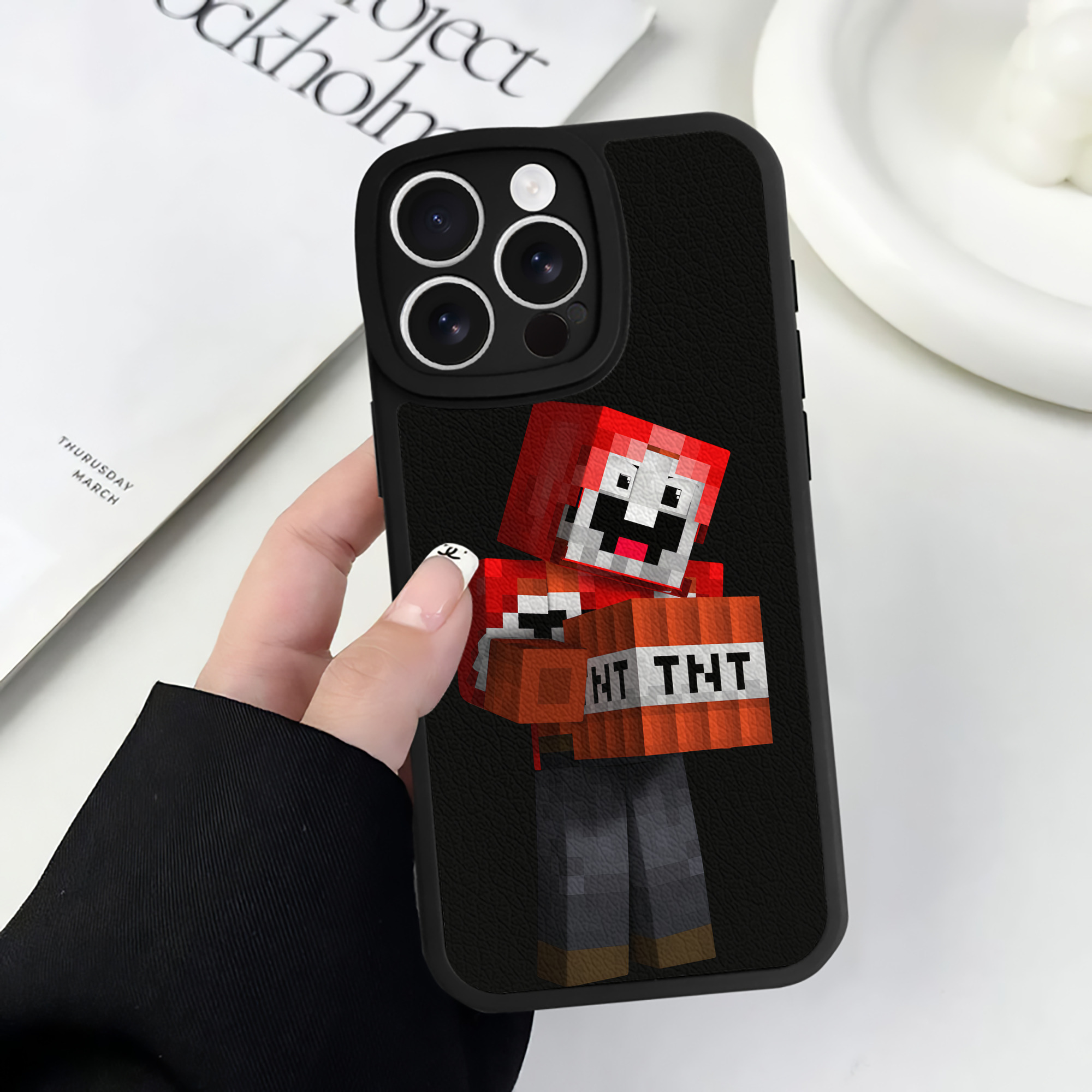 （画像用） マインクラフト ブロックの世界 Minecraft MC Block world 【iPhone 16シリーズ対応】シリコンスマホケース（レザー調） 材質：シリコン